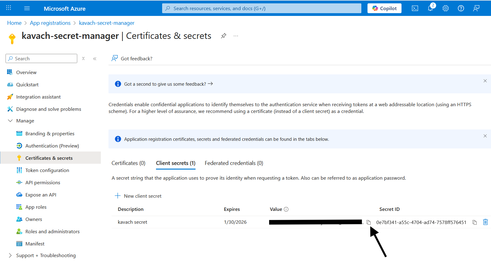 Azure Copy Client Secret