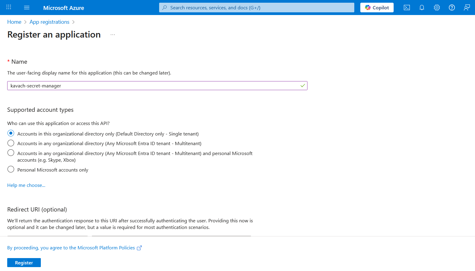 Azure Create App Registration