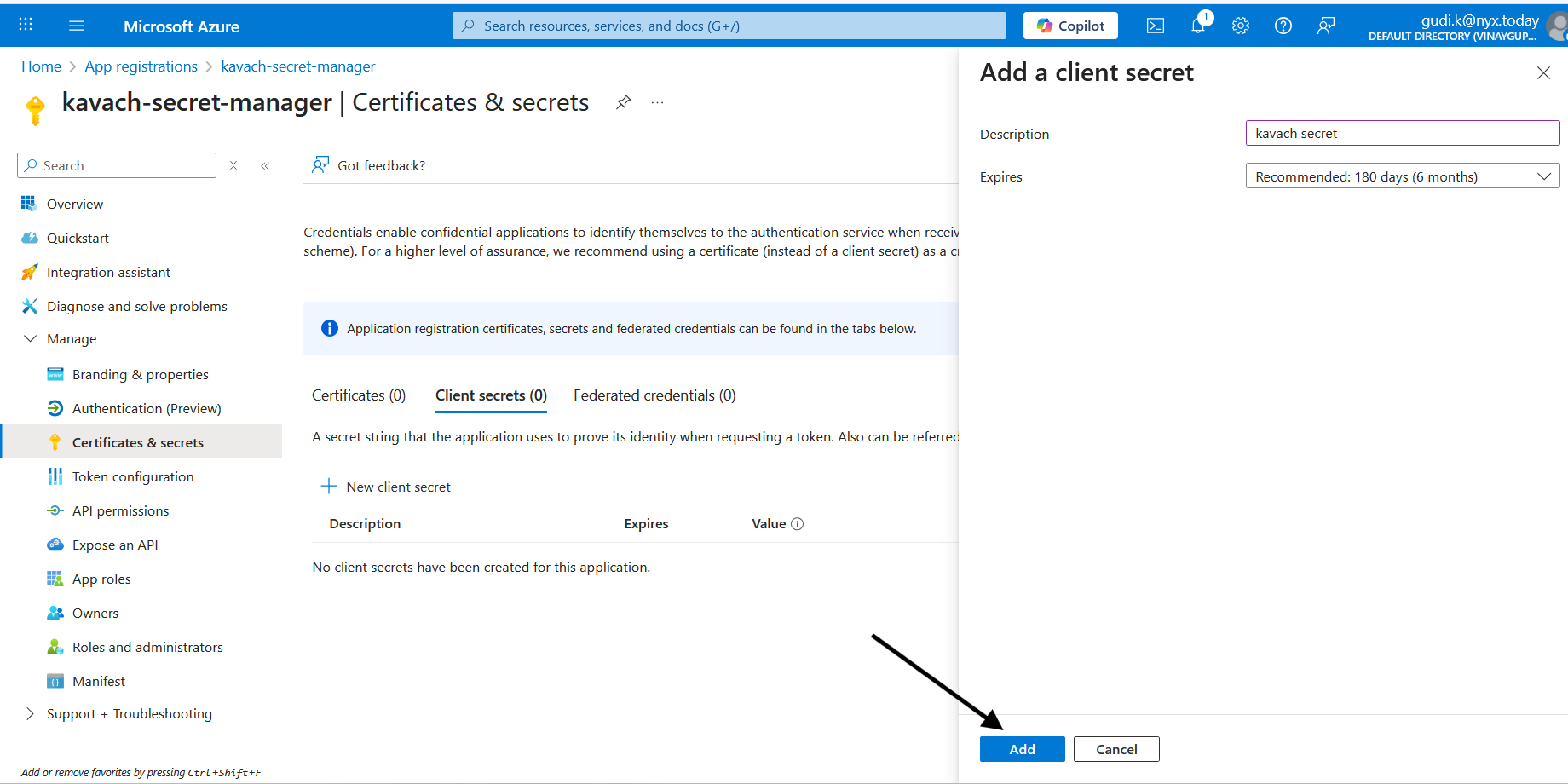 Azure Create Client Secret